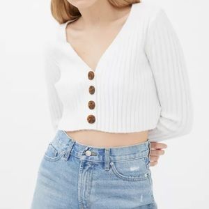 Urban outfitters rose ribbed cropped cardigan